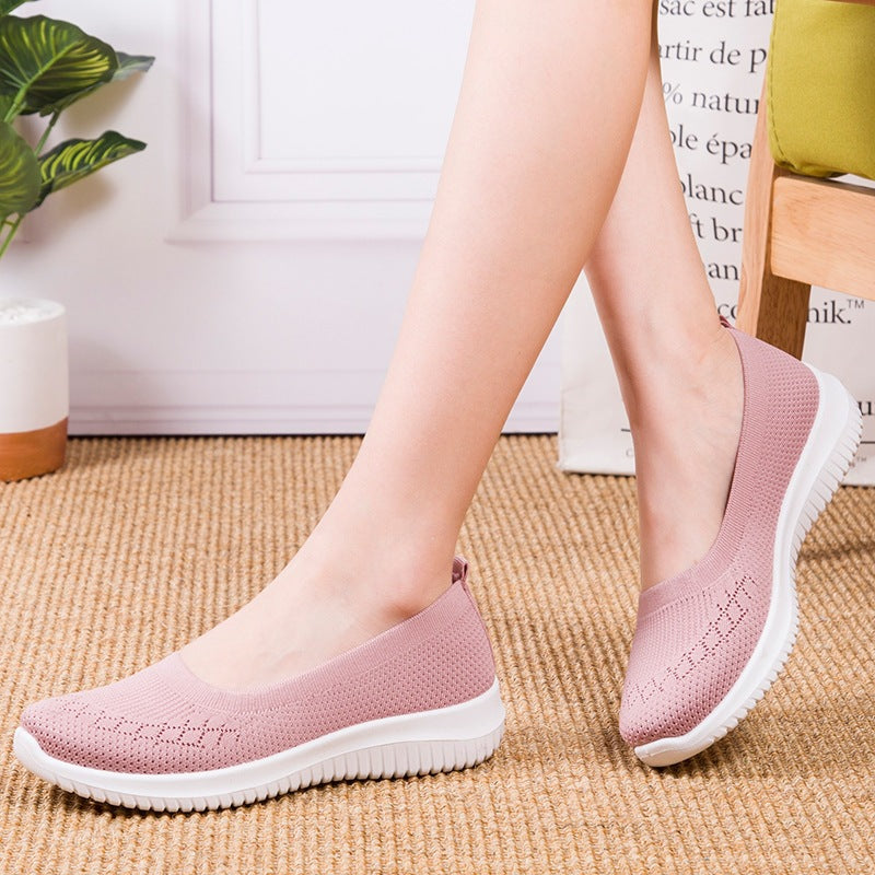 Zapatillas de punto transpirables sin cordones para caminar