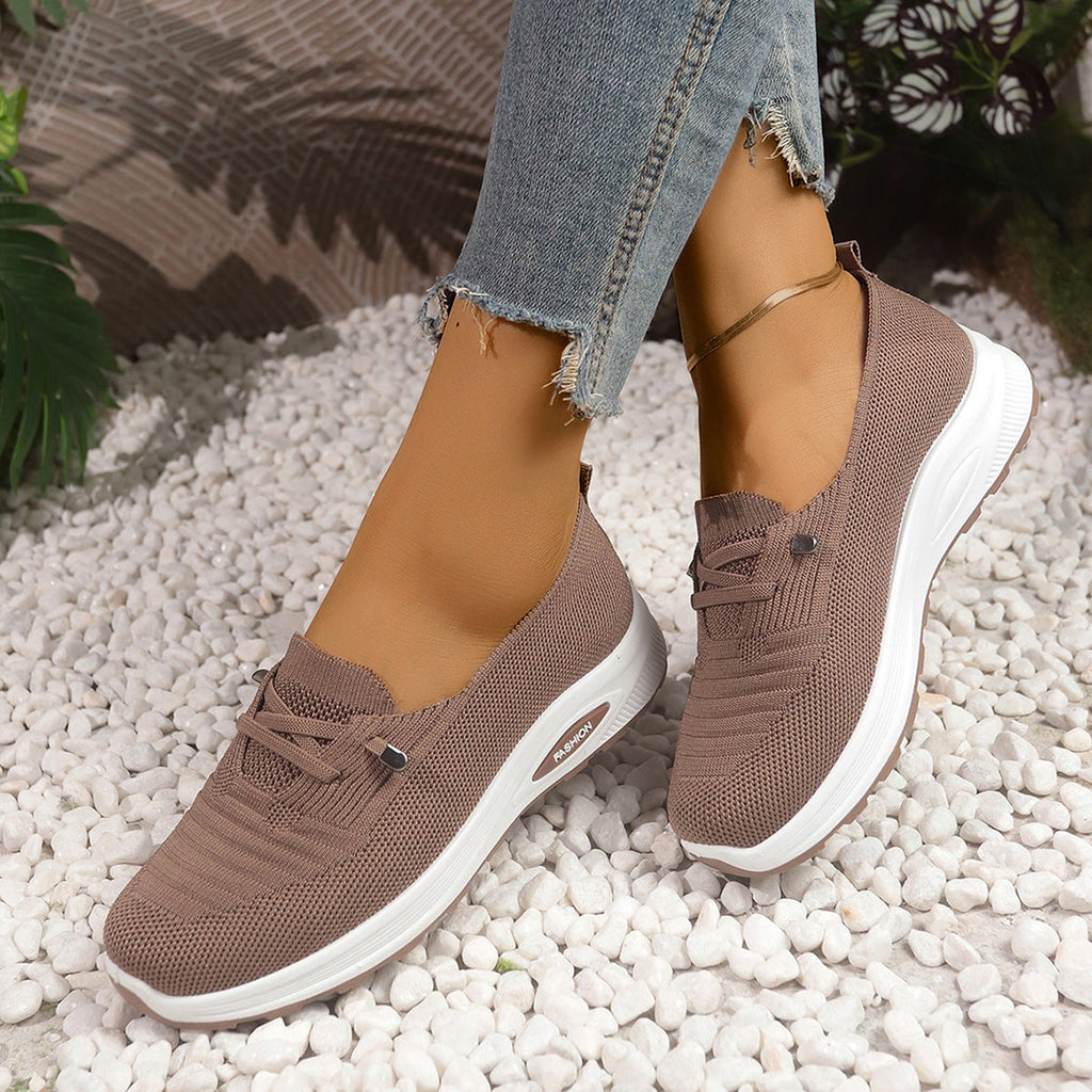 Zapatillas de punto transpirable con plataforma, sin cordones