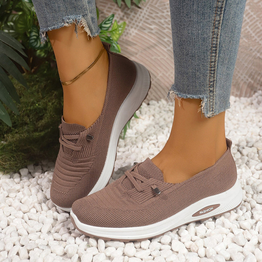 Zapatillas de punto transpirable con plataforma, sin cordones