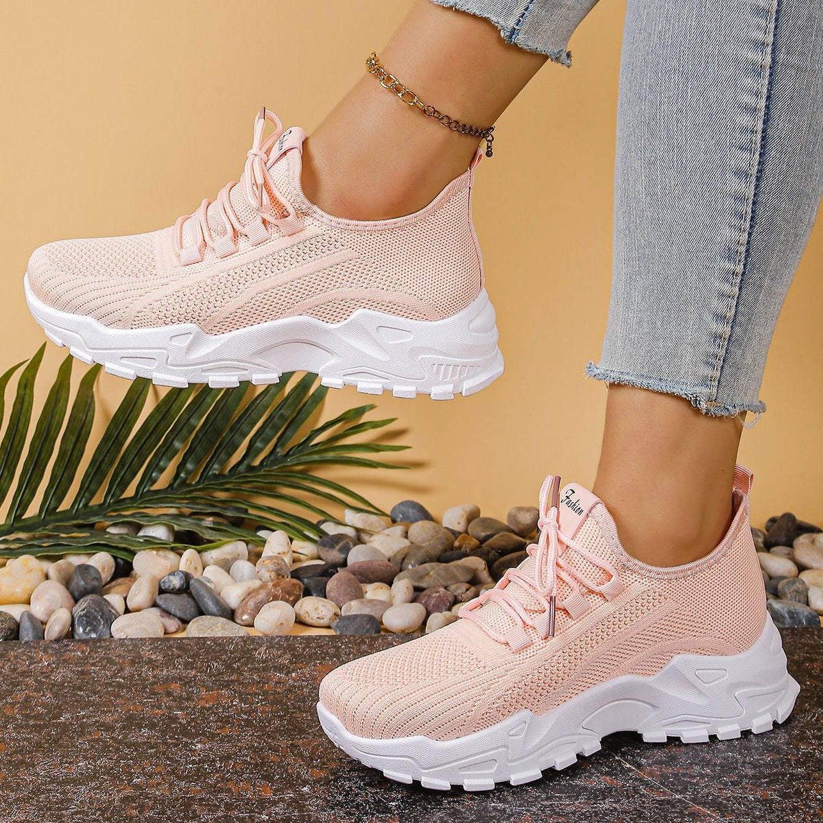 Zapatillas chunky de punto ligeras y transpirables