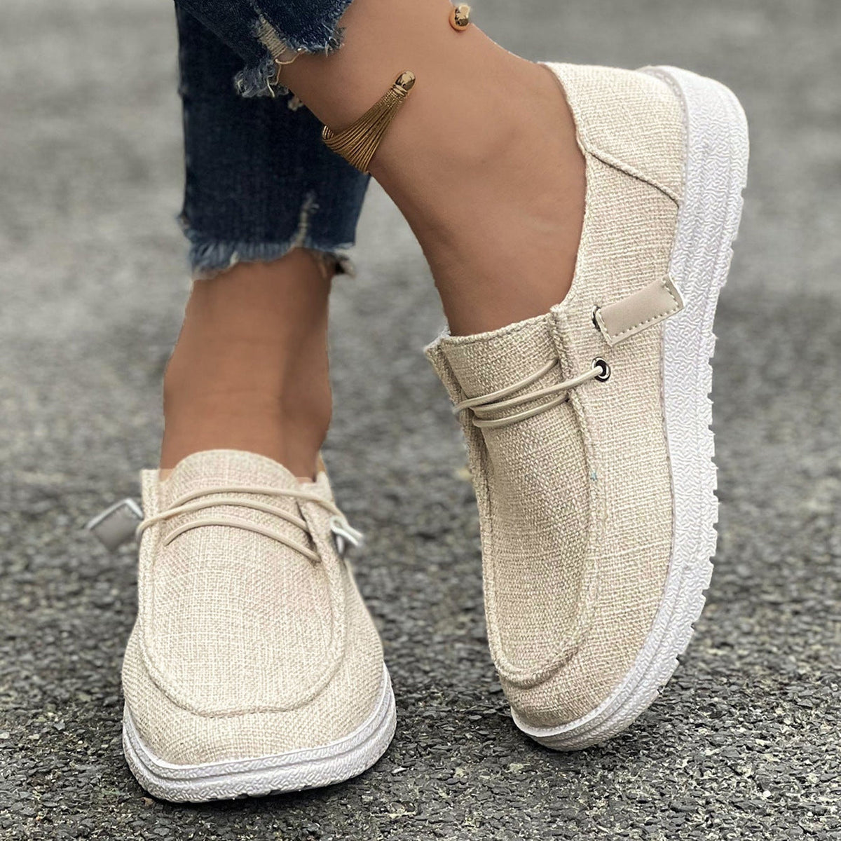 Mocasines de lona sin cordones con plataforma, cómodos