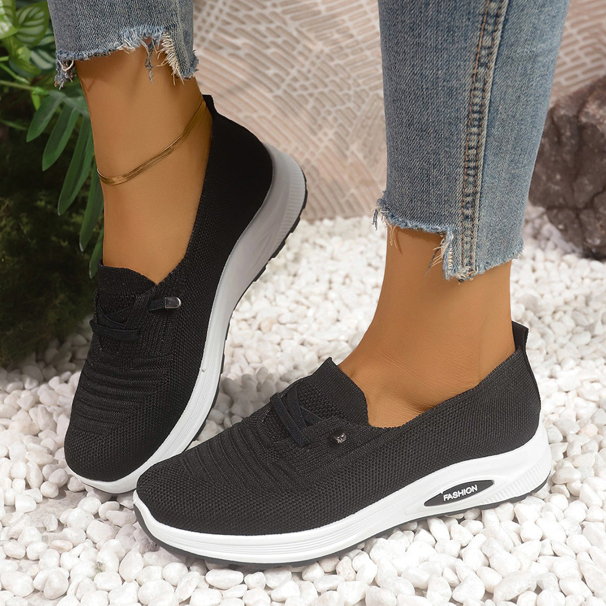 Zapatillas de punto transpirable con plataforma, sin cordones