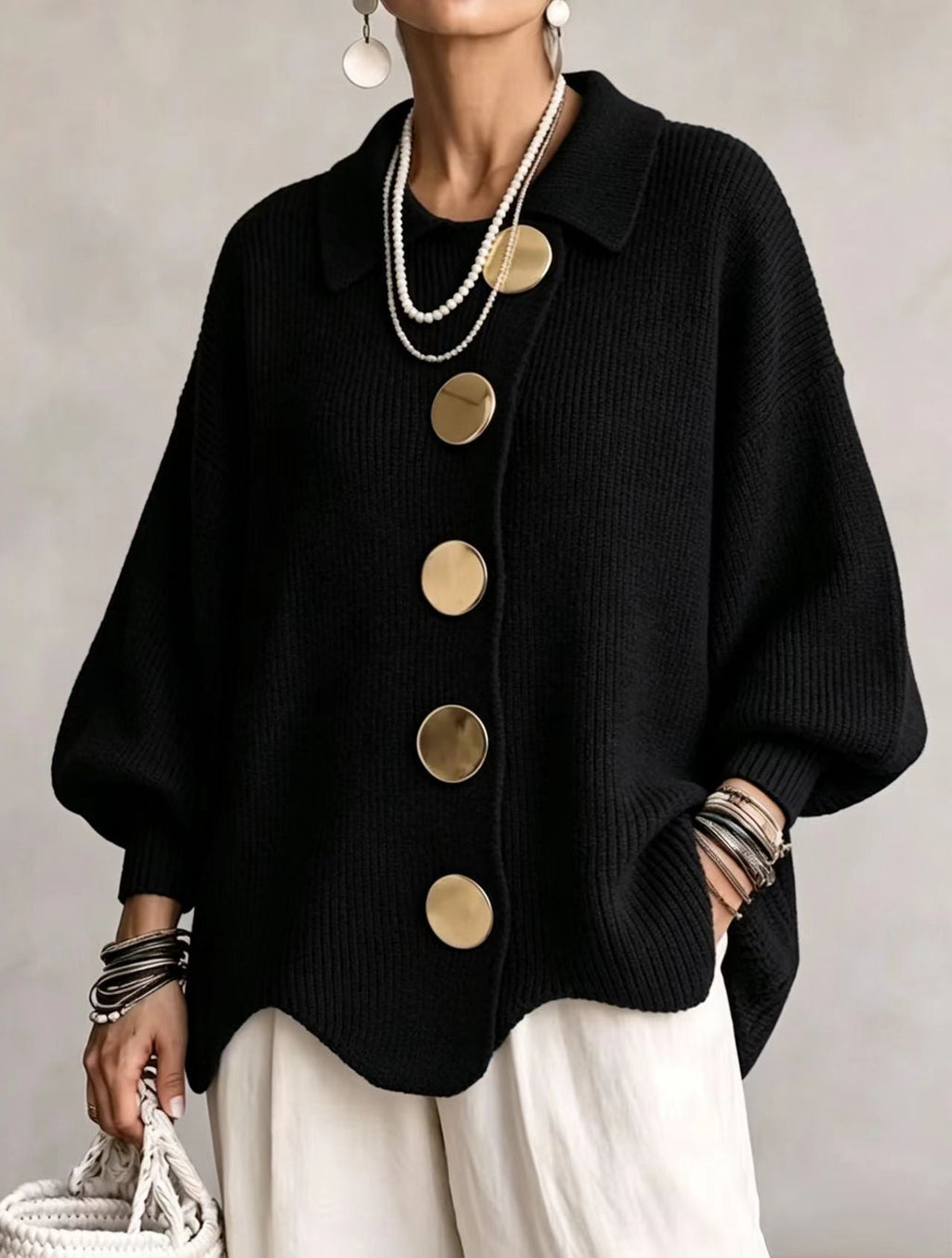 Cárdigan oversize con botones metálicos Isadora