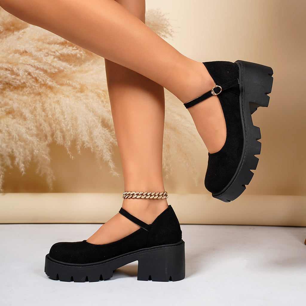 Merceditas chunky de ante con plataforma y tira al tobillo