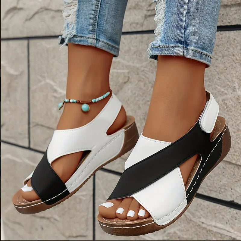 Sandalias de cuña con tiras cruzadas y plataforma, cómodas para el verano