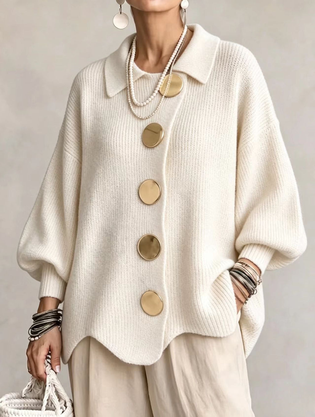 Cárdigan oversize con botones metálicos Isadora