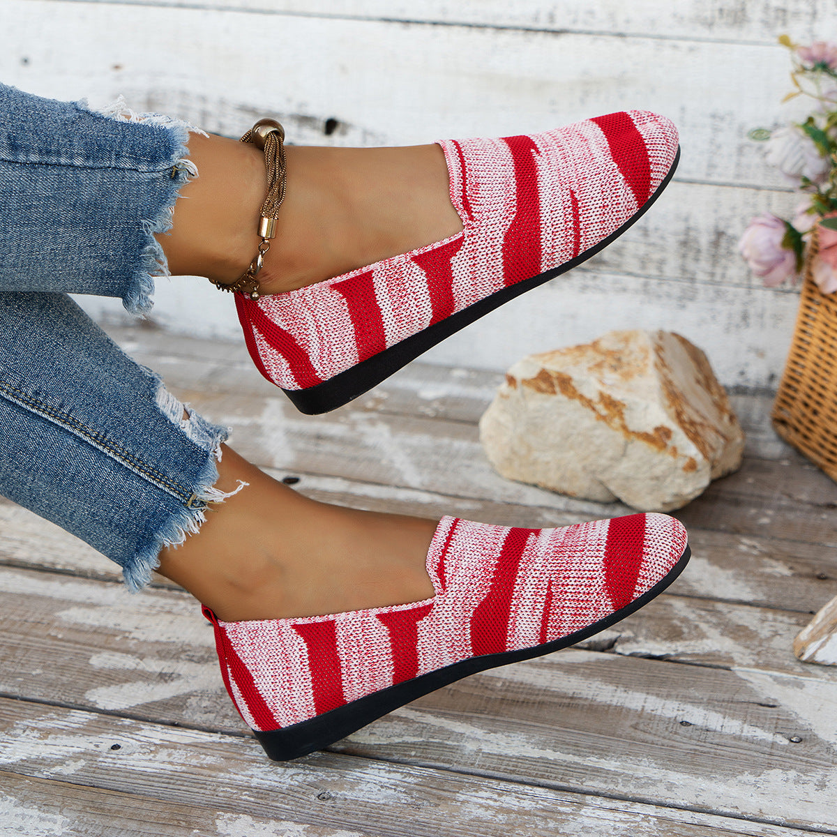 Bailarinas de punto sin cordones, con estampado de camuflaje y rayas