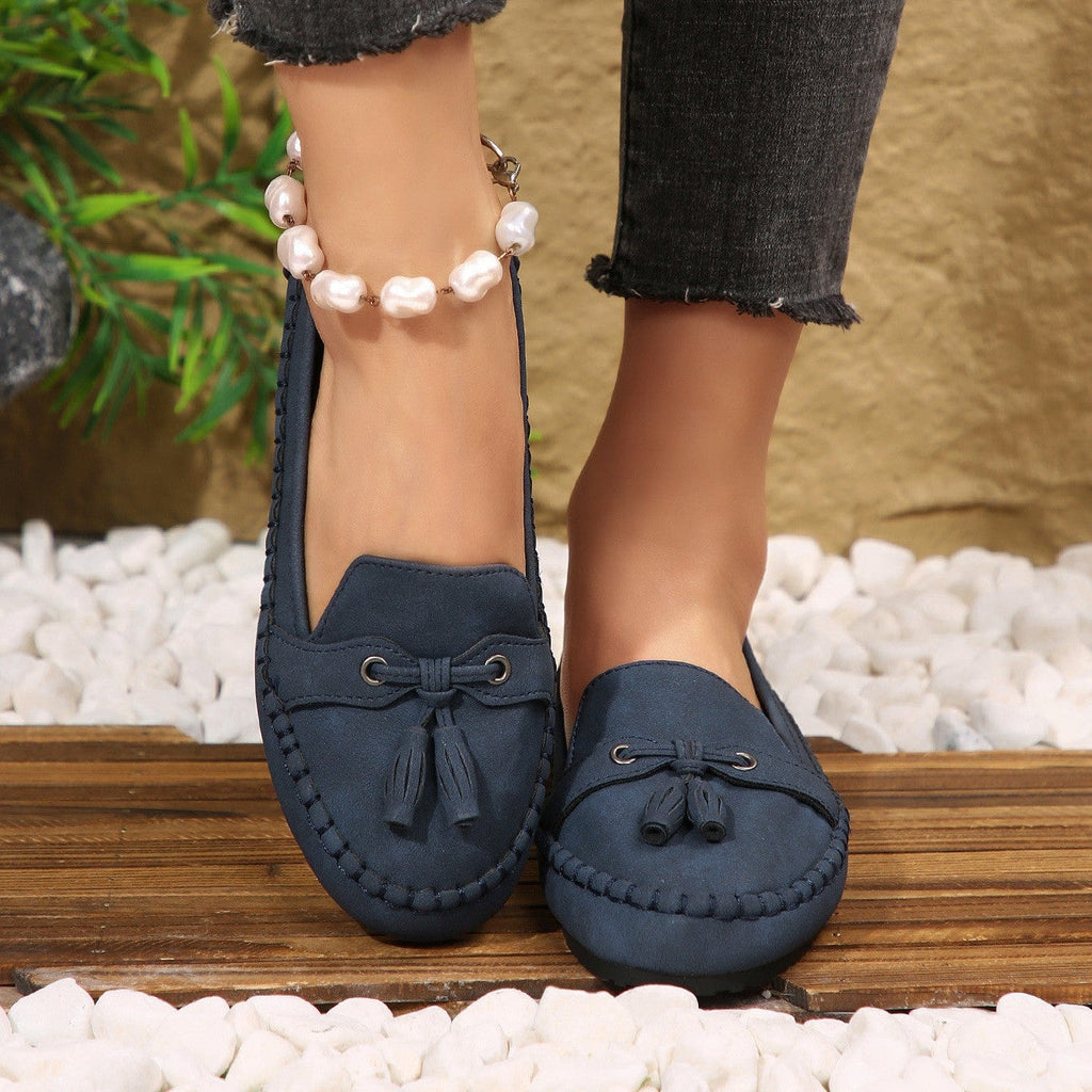Mocasines de ante con borlas, planos y sin cordones