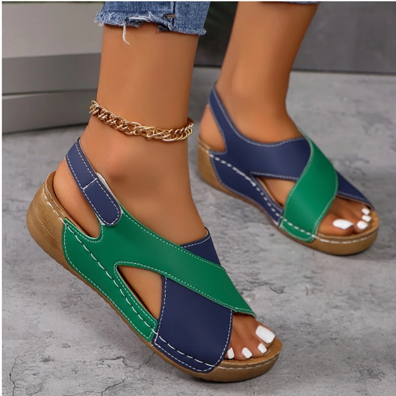Sandalias de cuña con tiras cruzadas y plataforma, cómodas para el verano