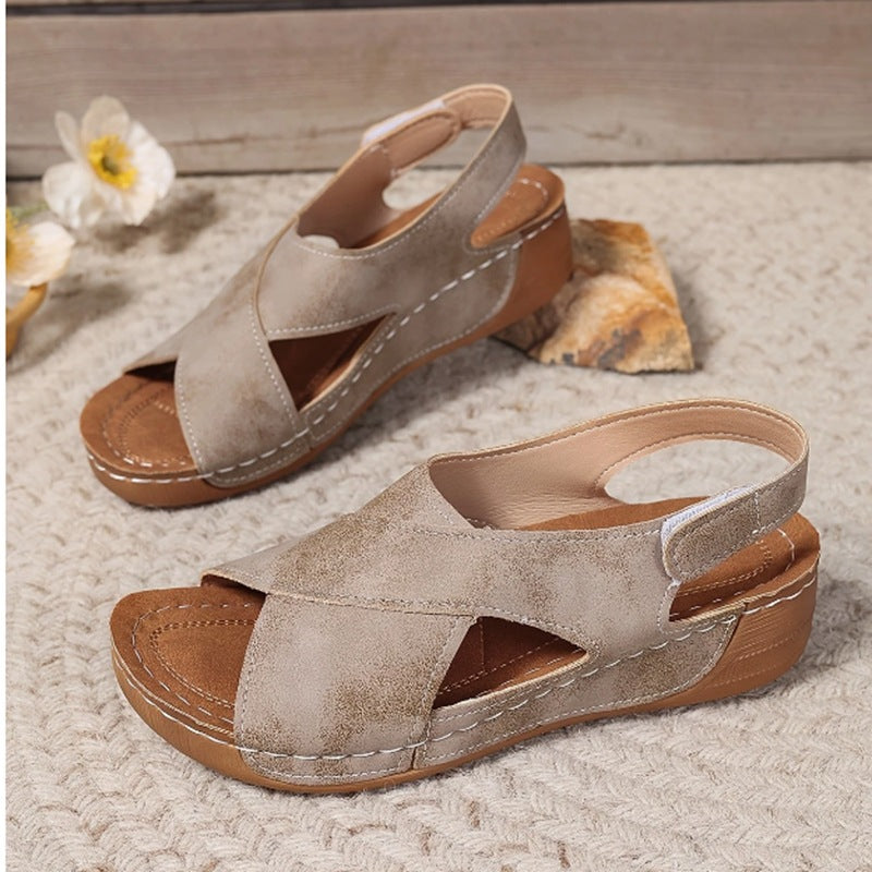 Sandalias de cuña con tiras cruzadas y plataforma, cómodas para el verano