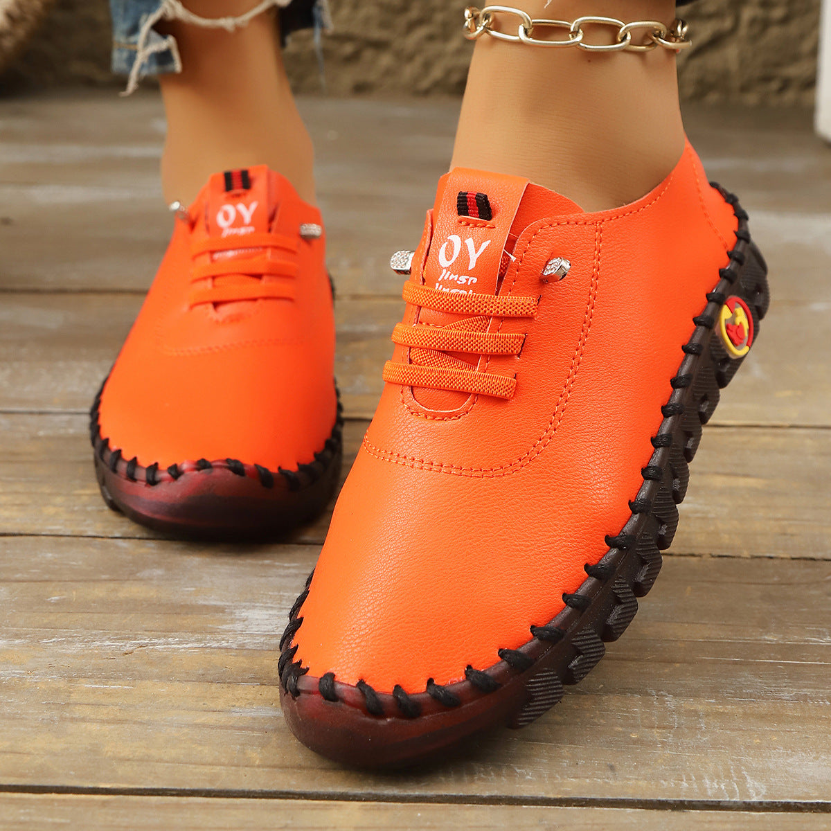 Mocasines con cordones de piel suave cosida y suela antideslizante