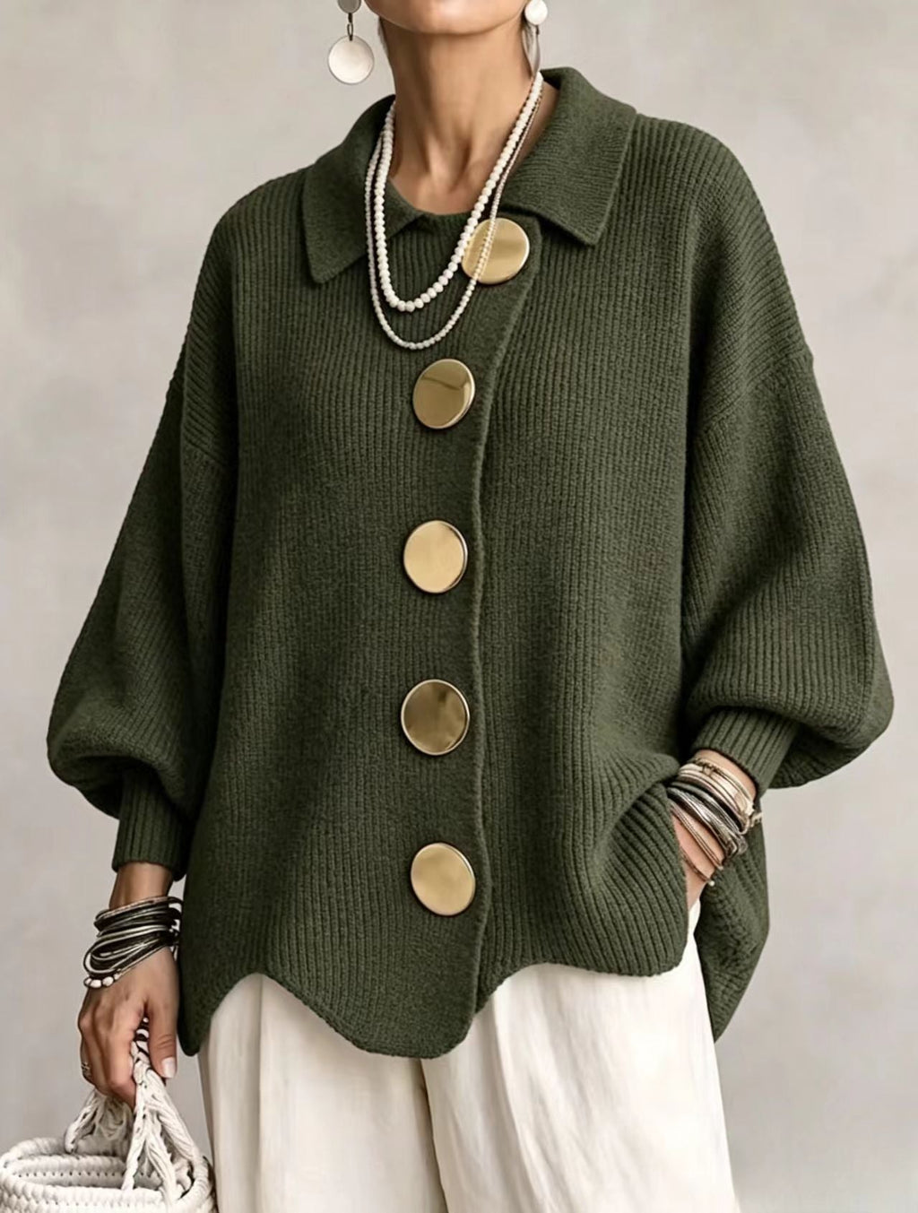 Cárdigan oversize con botones metálicos Isadora