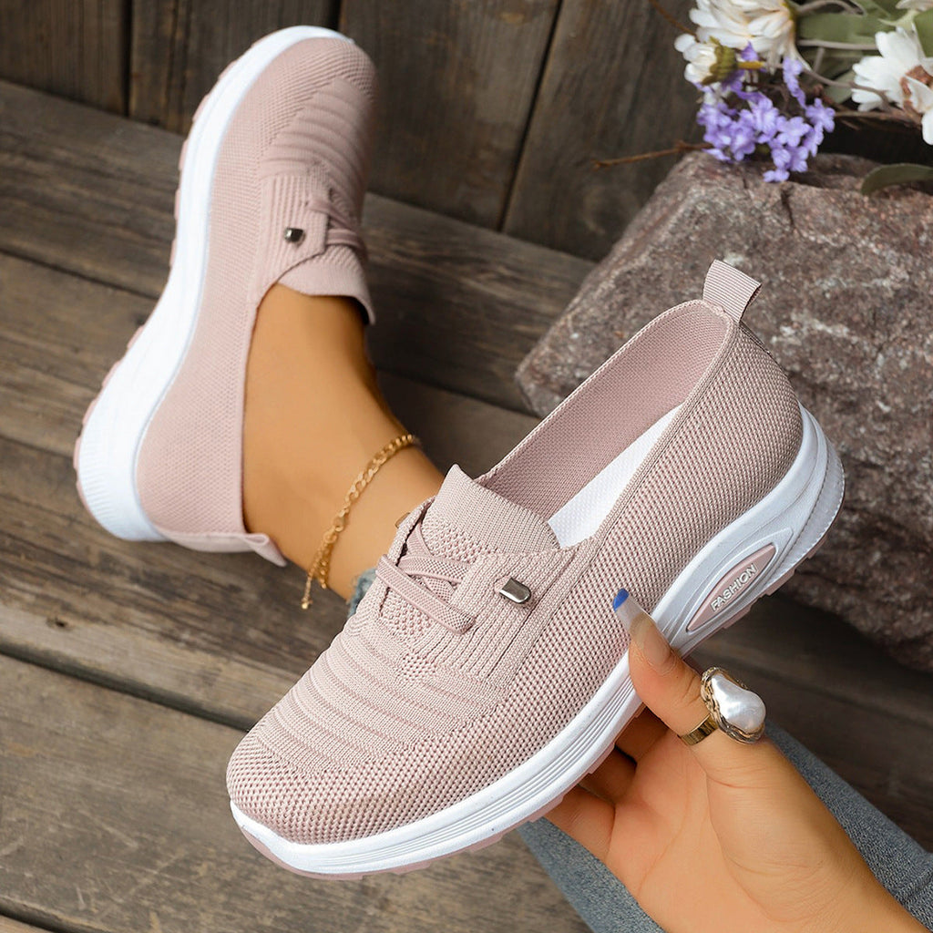 Zapatillas de punto transpirable con plataforma, sin cordones