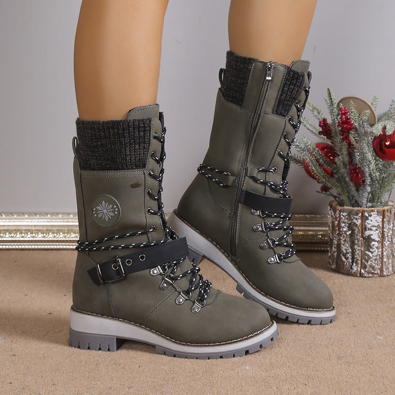 Botas de nieve forradas de forro polar con puños de punto