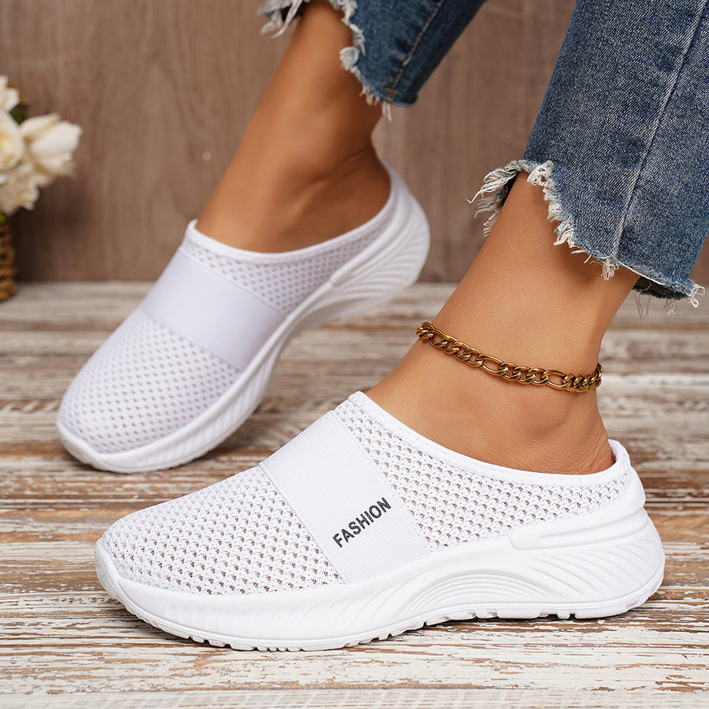 Zapatillas de malla transpirable con plataforma ligera, sin cordones