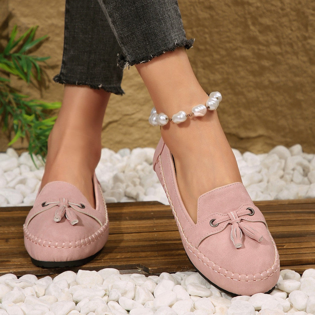 Mocasines de ante con borlas, planos y sin cordones
