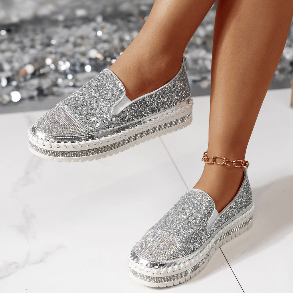 Zapatillas de plataforma con brillantes y cristales, sin cordones