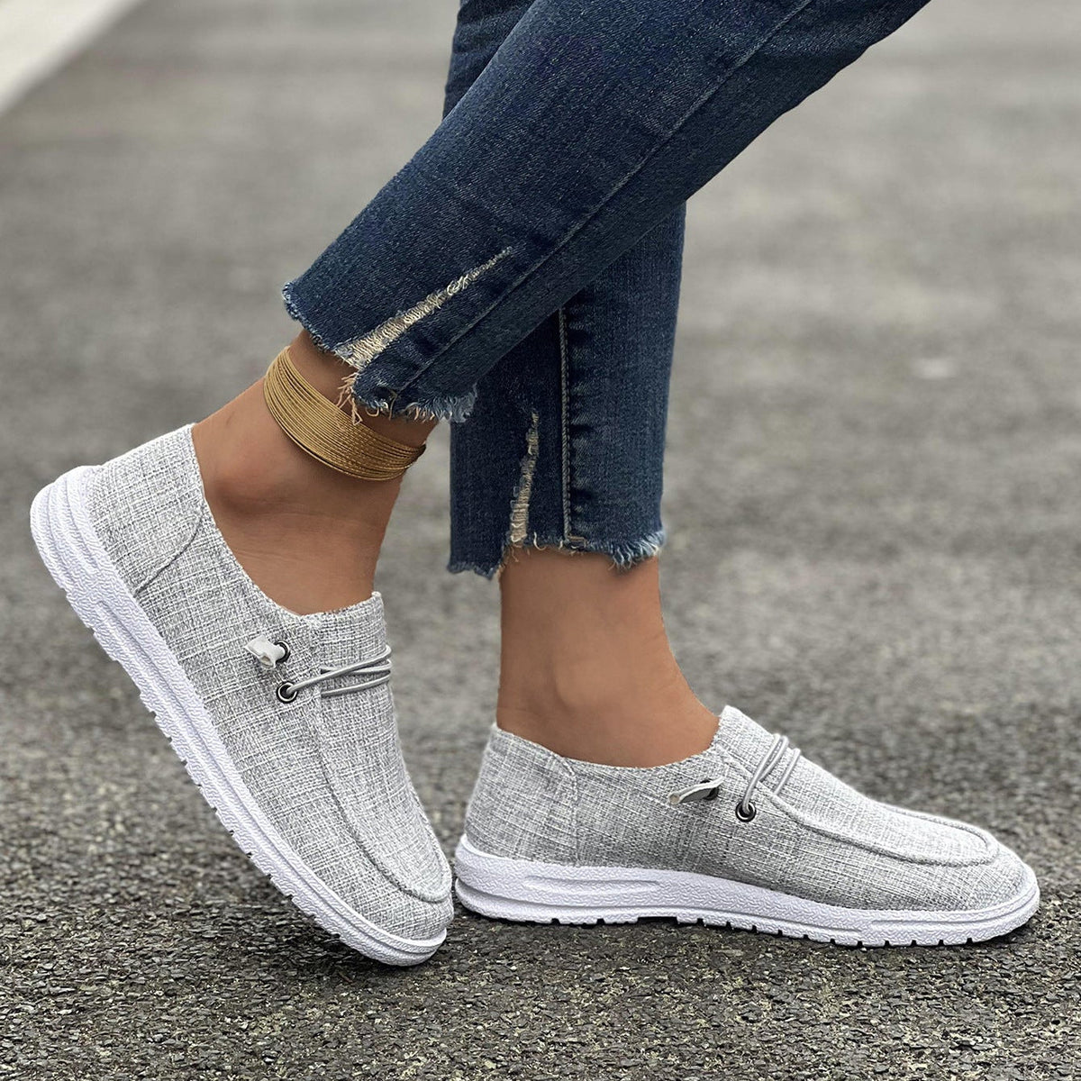 Mocasines de lona sin cordones con plataforma, cómodos