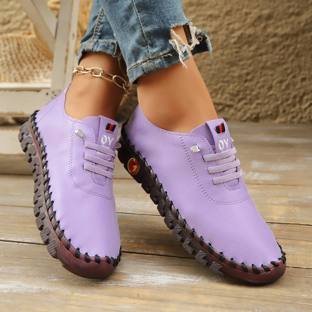 Mocasines con cordones de piel suave cosida y suela antideslizante