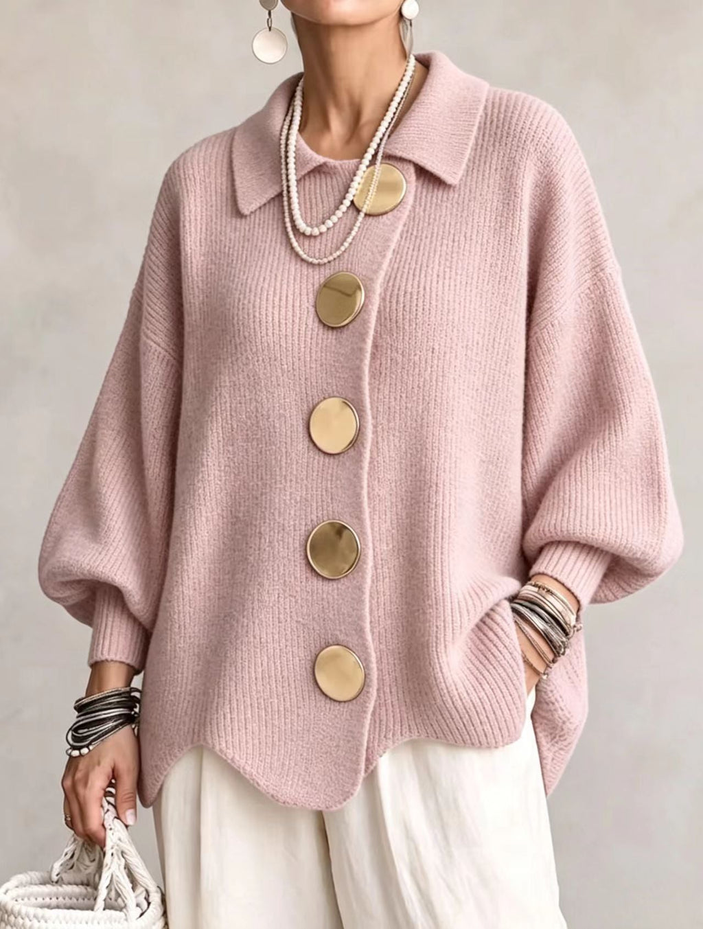 Cárdigan oversize con botones metálicos Isadora