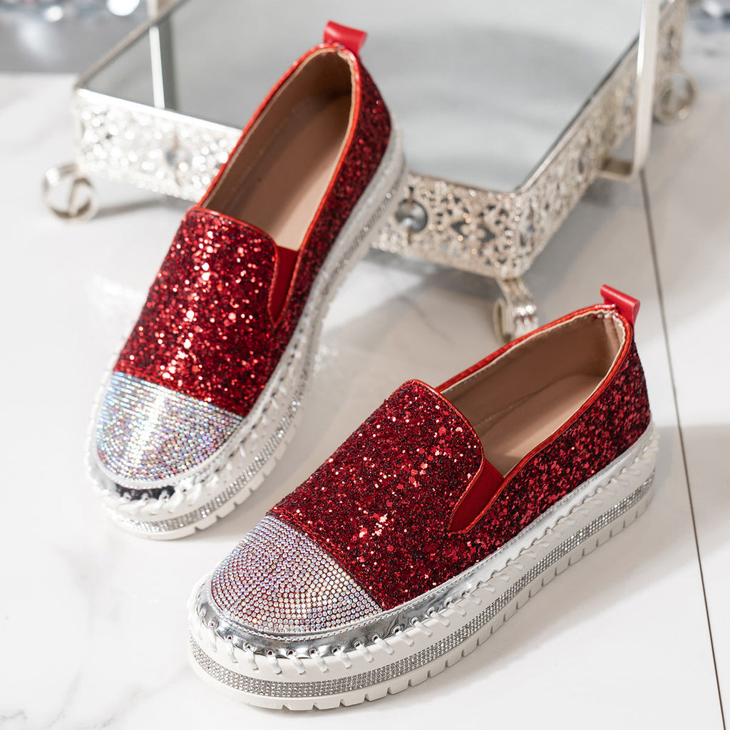 Zapatillas de plataforma con brillantes y cristales, sin cordones