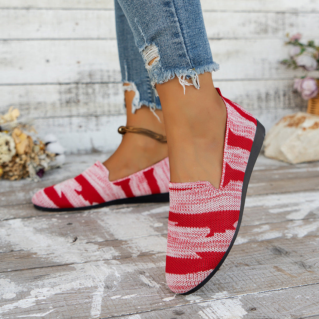 Bailarinas de punto sin cordones, con estampado de camuflaje y rayas