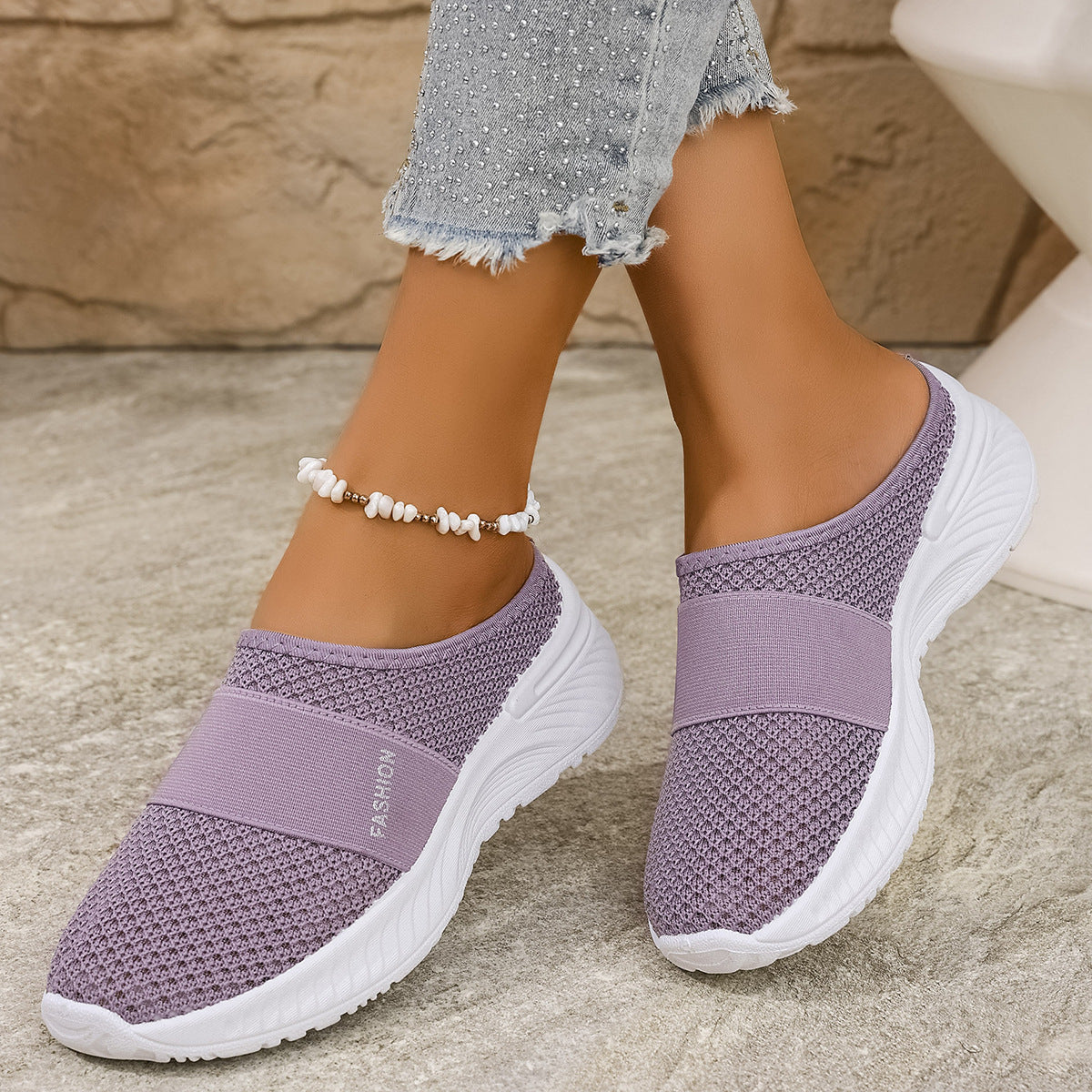 Zapatillas de malla transpirable con plataforma ligera, sin cordones