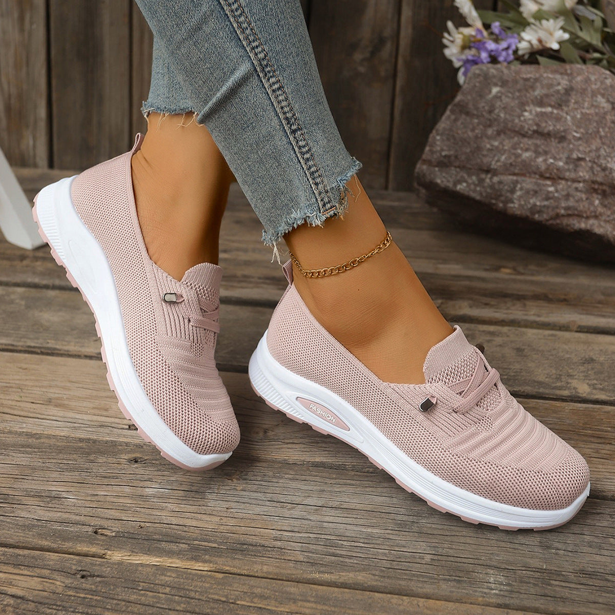 Zapatillas de punto transpirable con plataforma, sin cordones