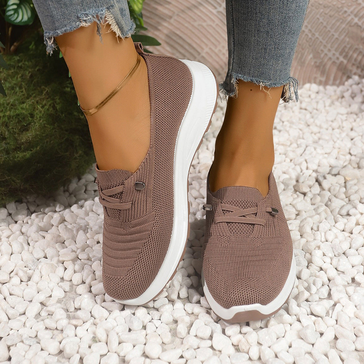 Zapatillas de punto transpirable con plataforma, sin cordones