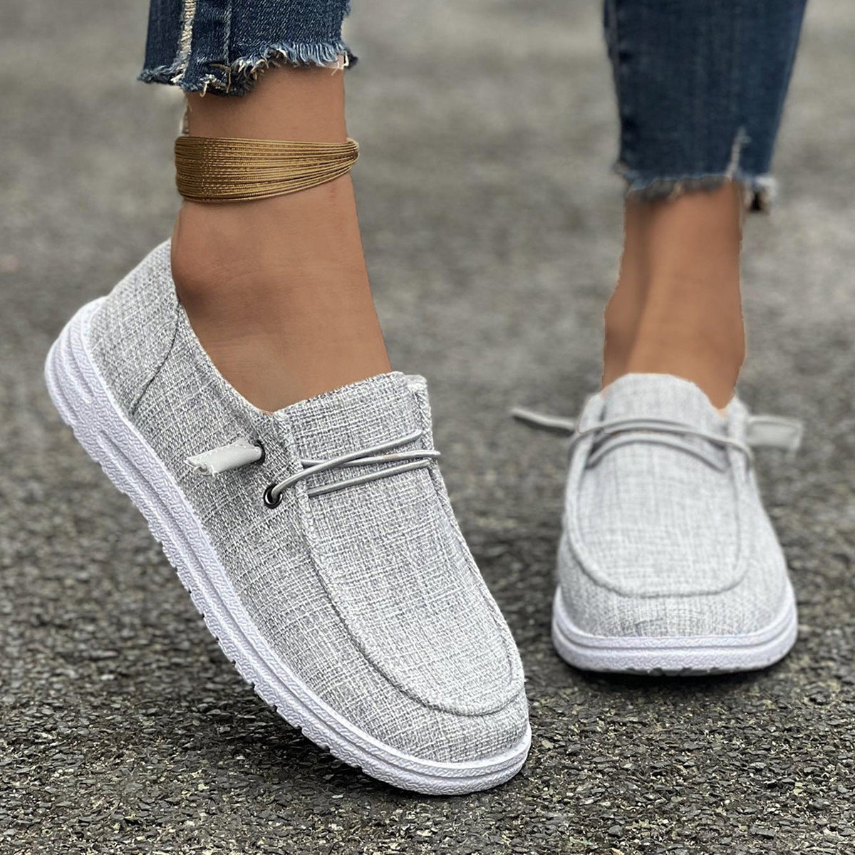 Mocasines de lona sin cordones con plataforma, cómodos