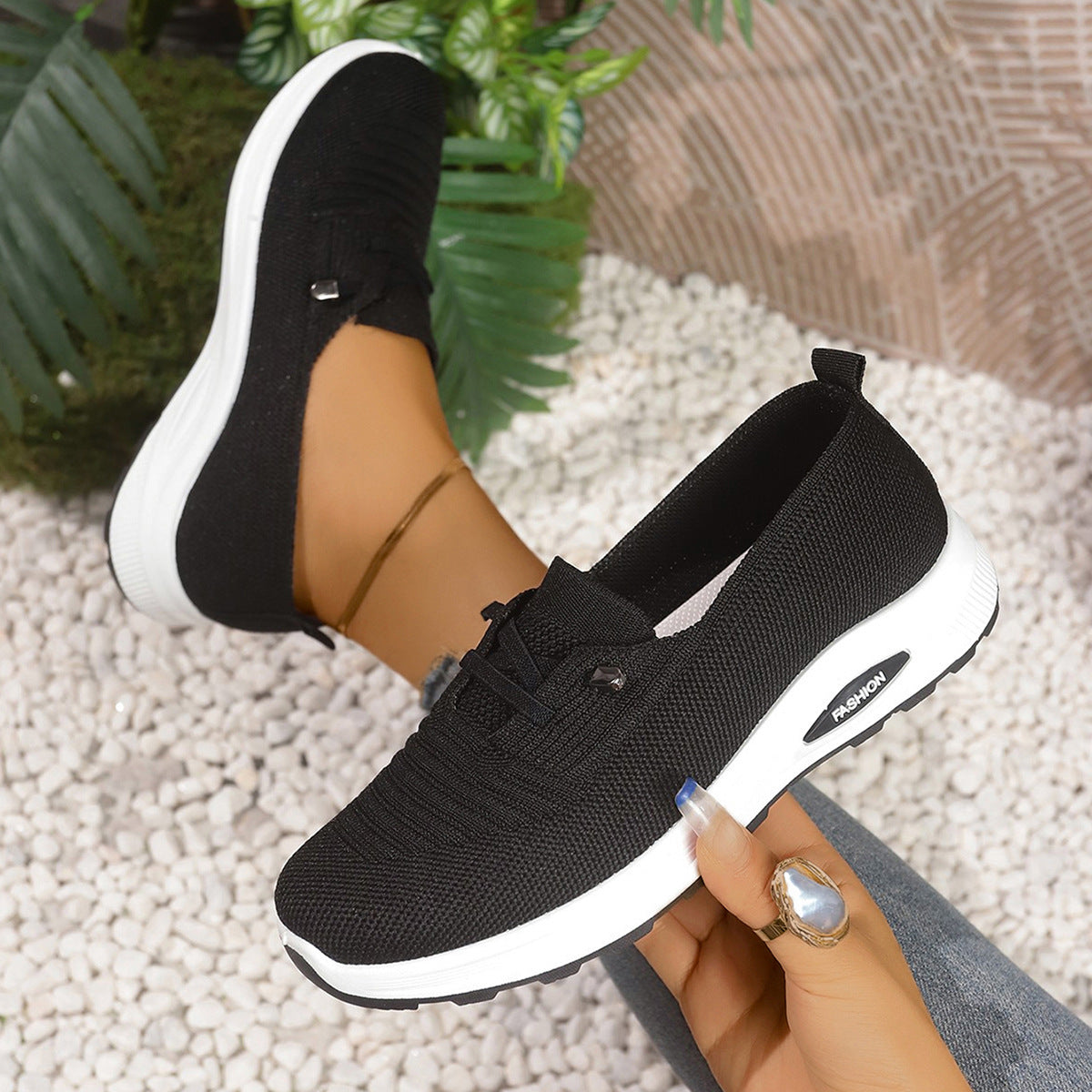 Zapatillas de punto transpirable con plataforma, sin cordones