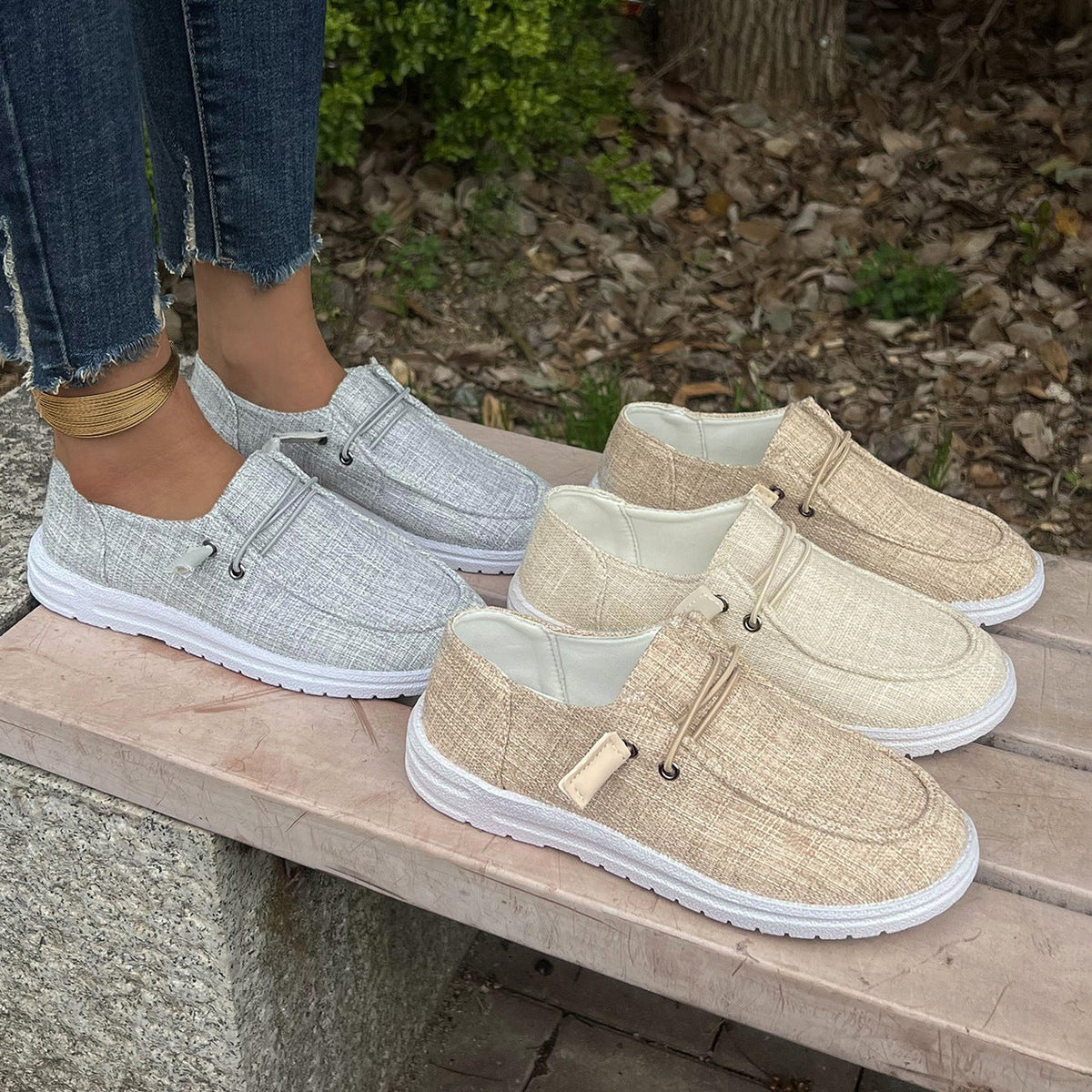 Mocasines de lona sin cordones con plataforma, cómodos