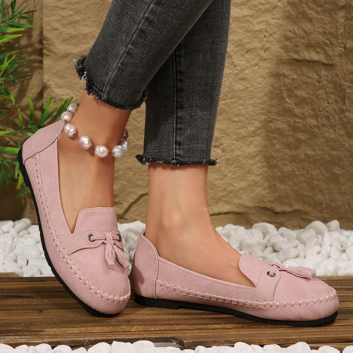 Mocasines de ante con borlas, planos y sin cordones