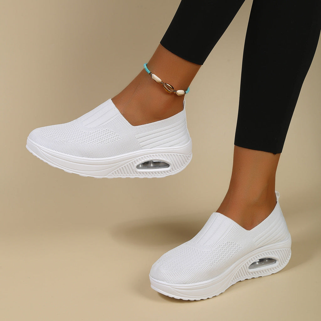 Zapatillas de punto con plataforma, sin cordones y suela con cámara de aire