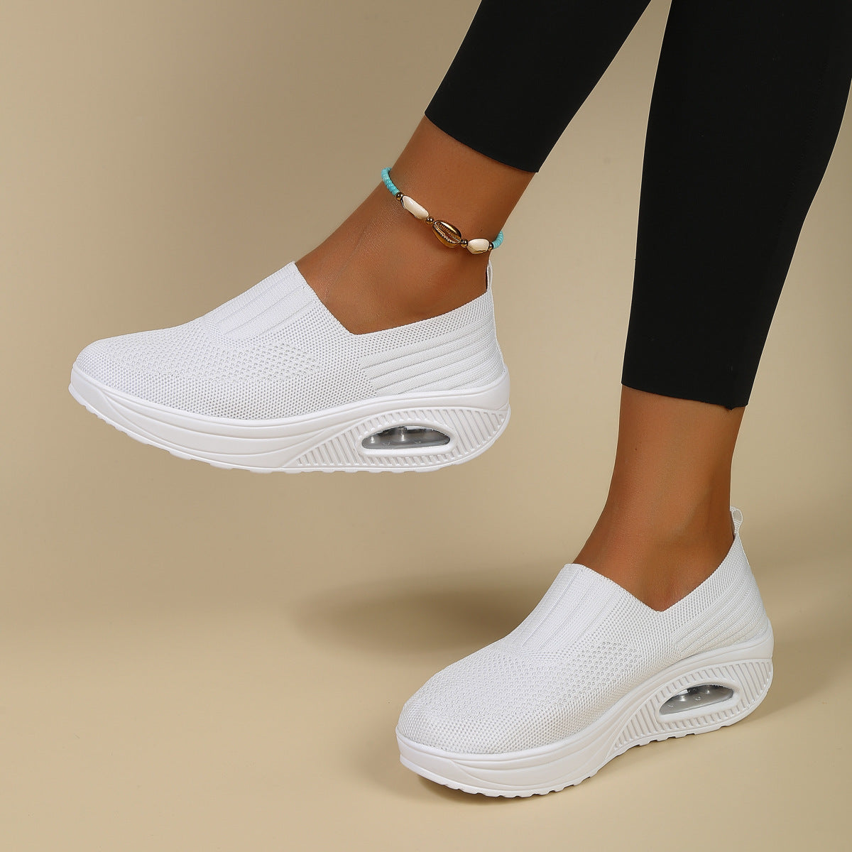 Zapatillas de punto con plataforma, sin cordones y suela con cámara de aire