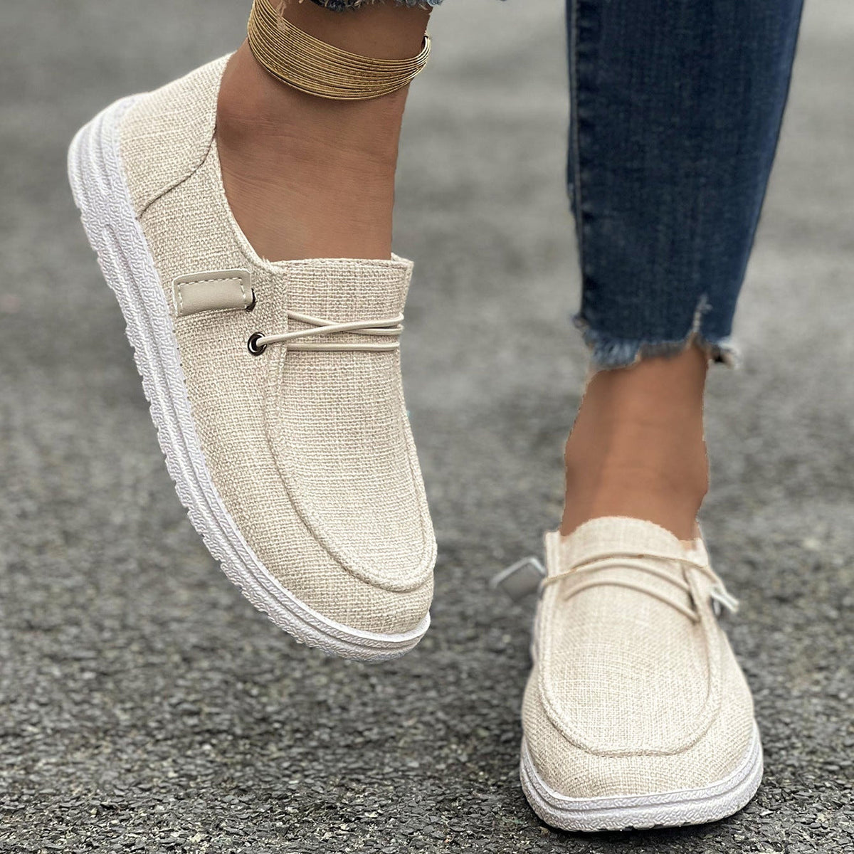 Mocasines de lona sin cordones con plataforma, cómodos