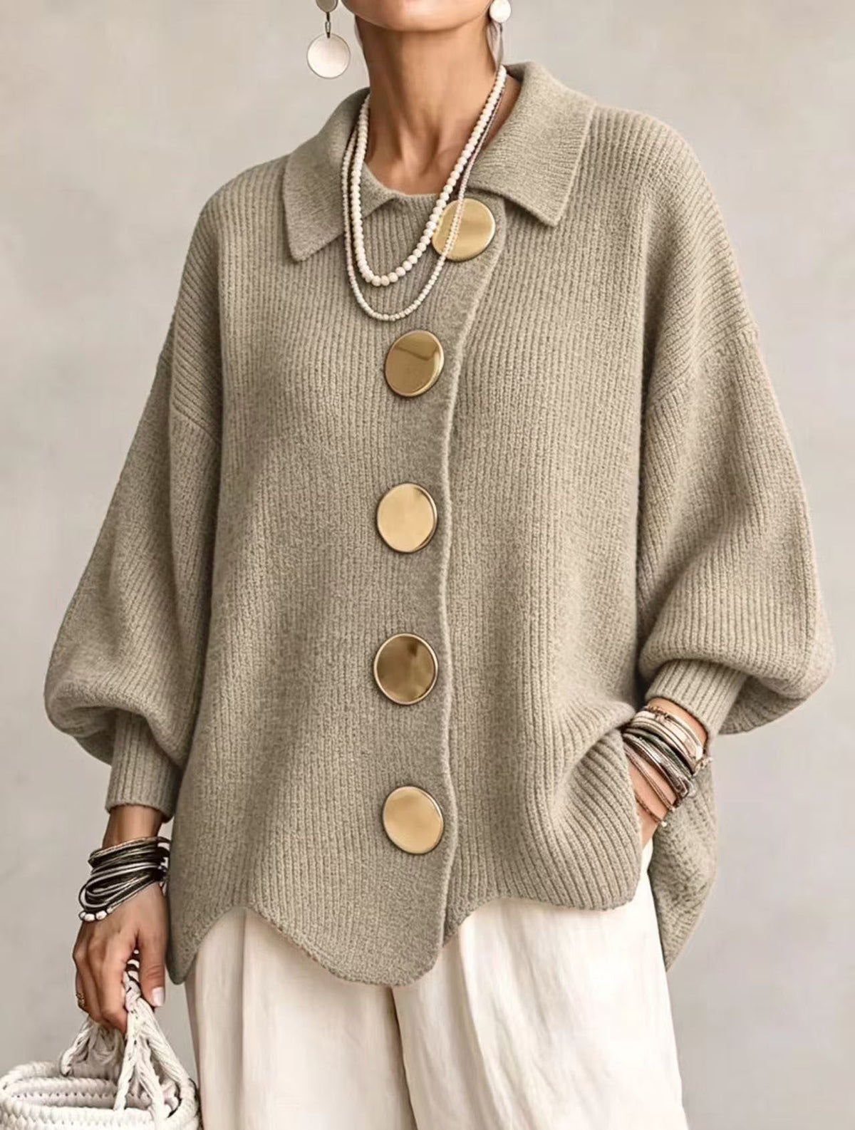Cárdigan oversize con botones metálicos Isadora