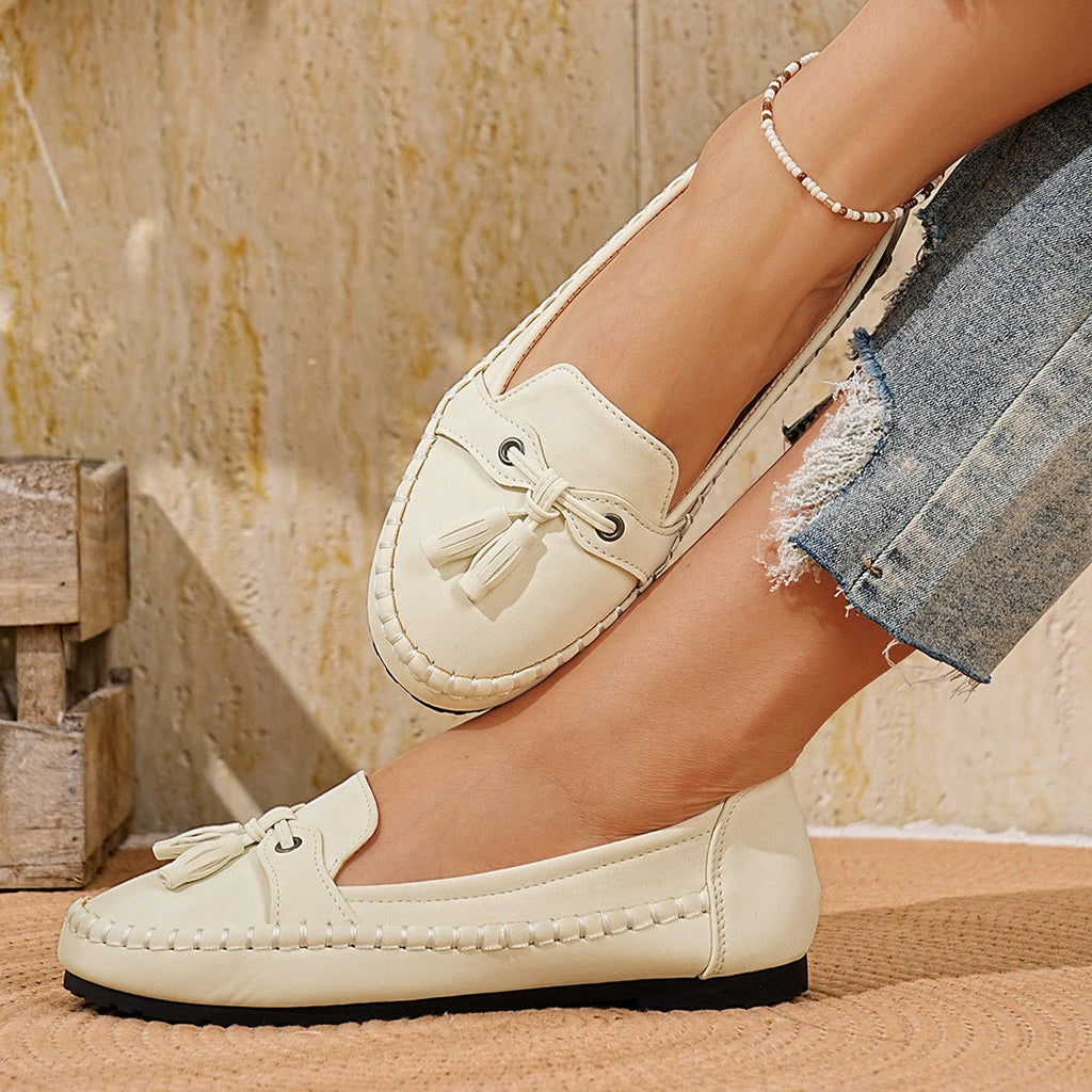 Mocasines de ante con borlas, planos y sin cordones