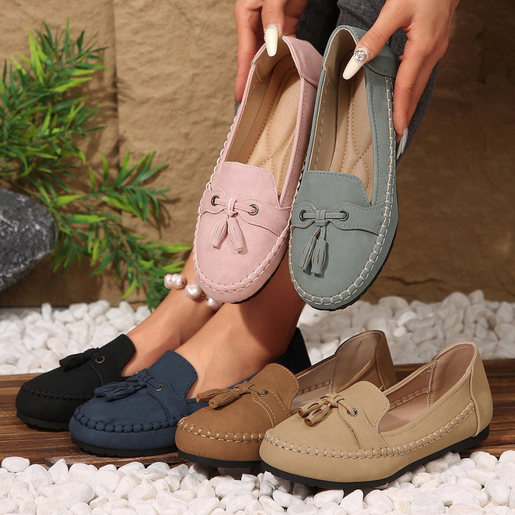Mocasines de ante con borlas, planos y sin cordones