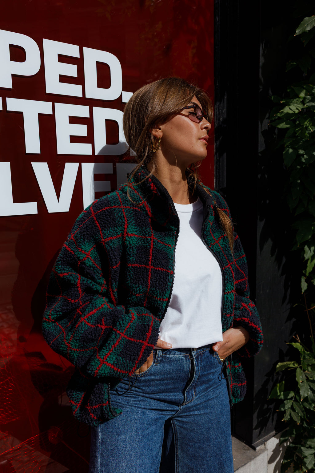Forro polar Tinou - cuadros verde y rojo
