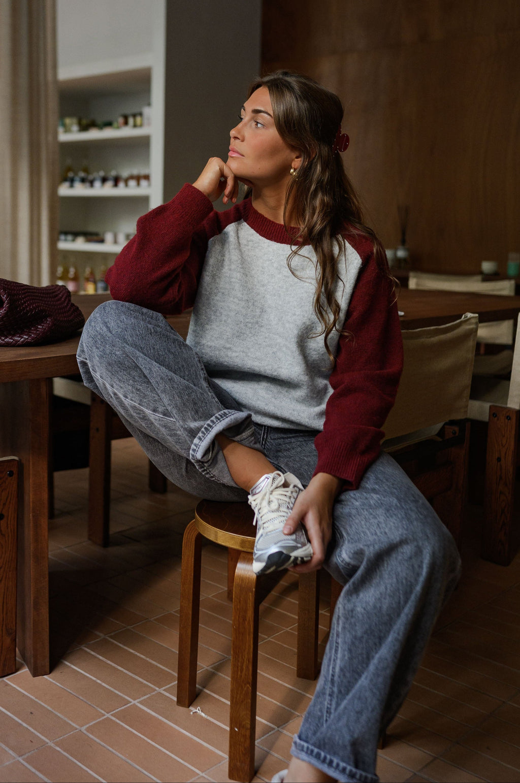 Jersey Lenah gris y burdeos