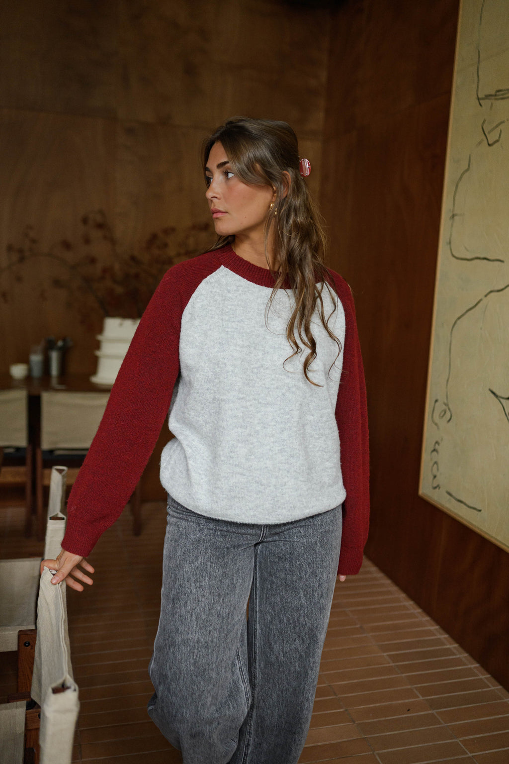 Jersey Lenah gris y burdeos