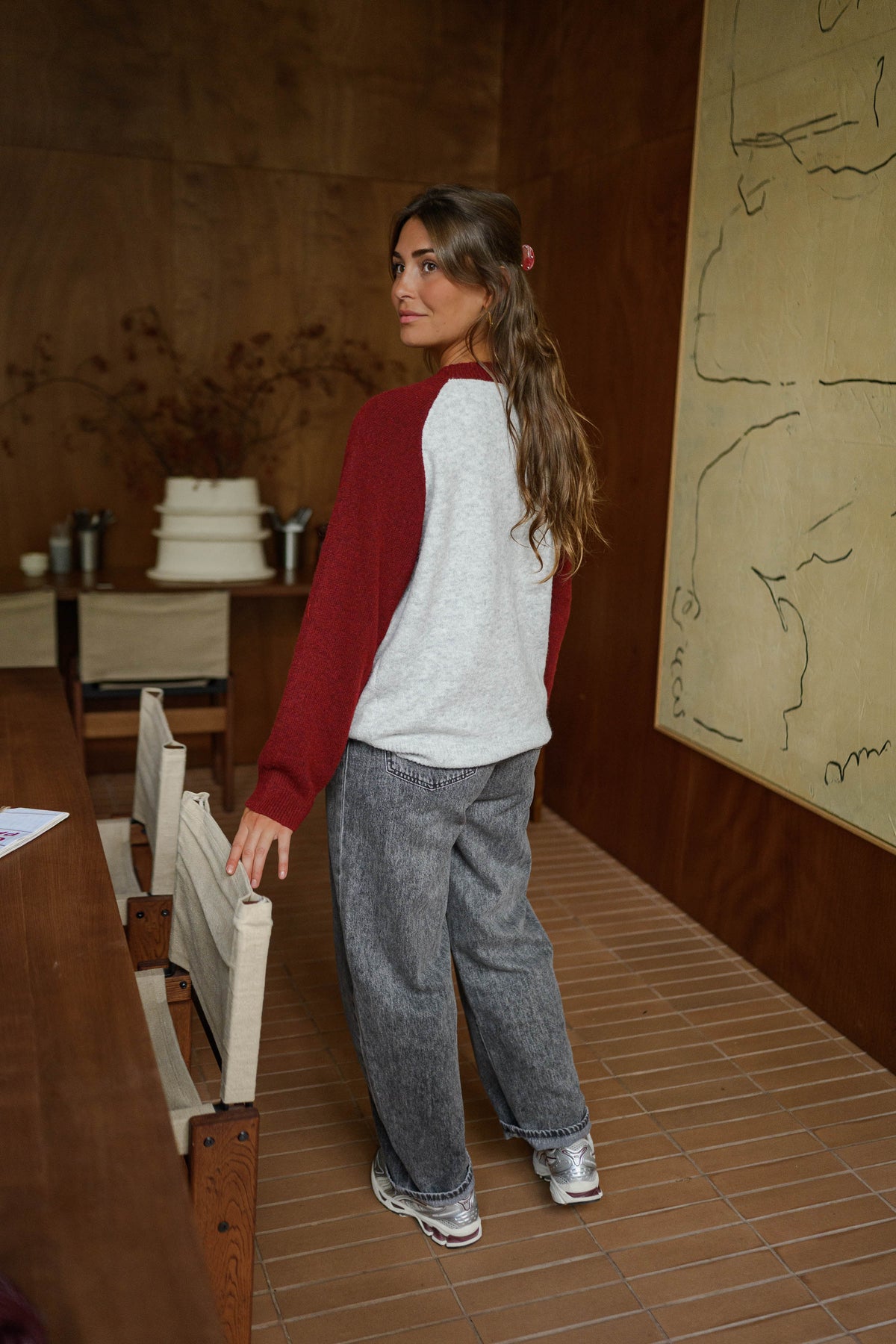 Jersey Lenah gris y burdeos