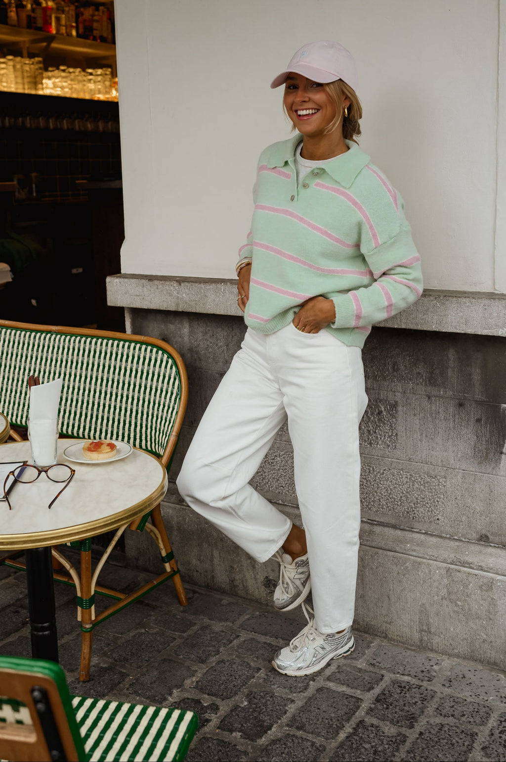 Jersey Odette verde de rayas rosas