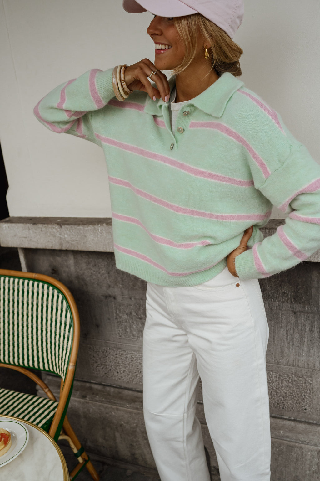 Jersey Odette verde de rayas rosas