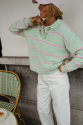 Jersey Odette verde de rayas rosas