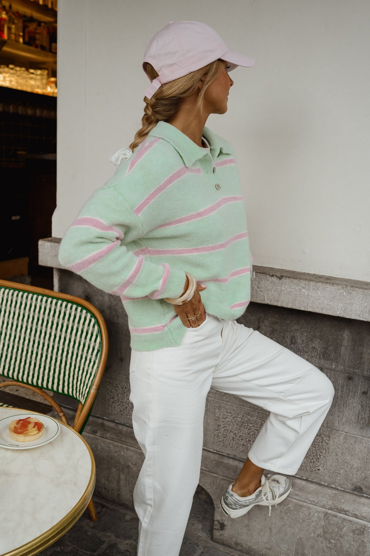 Jersey Odette verde de rayas rosas