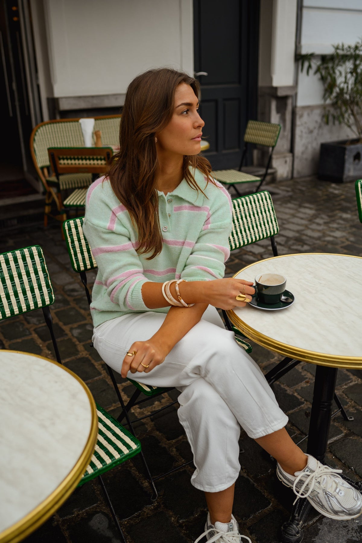 Jersey Odette verde de rayas rosas