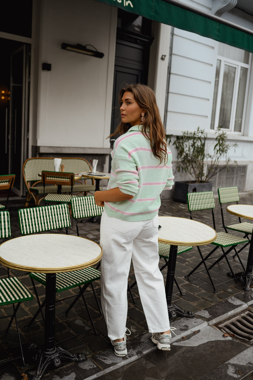 Jersey Odette verde de rayas rosas