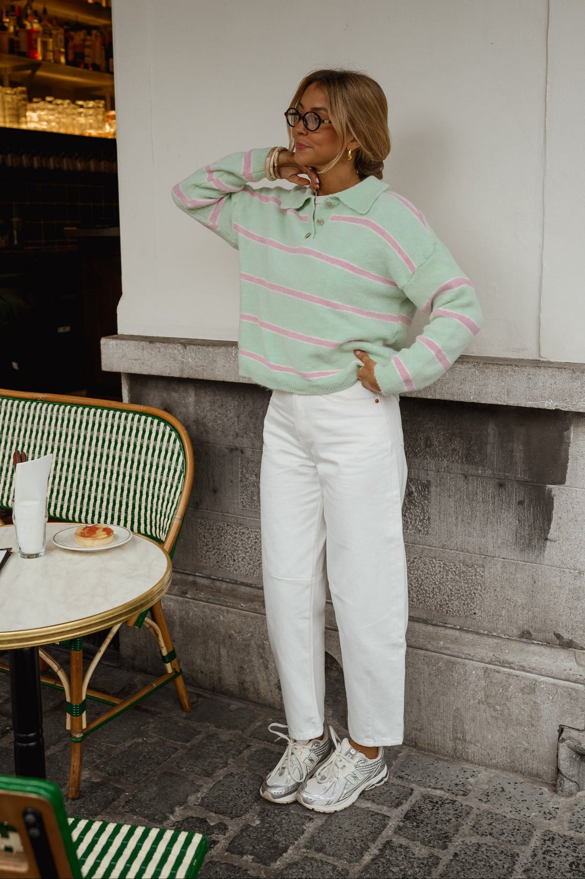 Jersey Odette verde de rayas rosas
